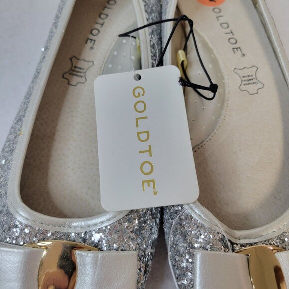 Goldtoe Womens Glitter Ballet Flats Size 10 Silver Bow Detail - Picture 8 of 9